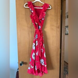 Danny and Nicole Red floral Faux Wrap Dress